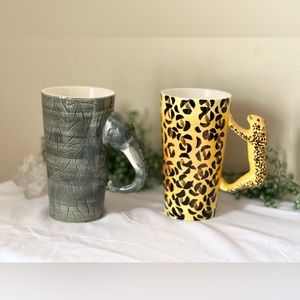 2 Vintage Animals Mugs Cheetah/ Elephant